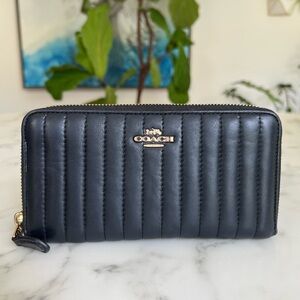 Coach Accordion Zip Wallet With Linear Quilting 2855 Black Nappa Puffy Leather